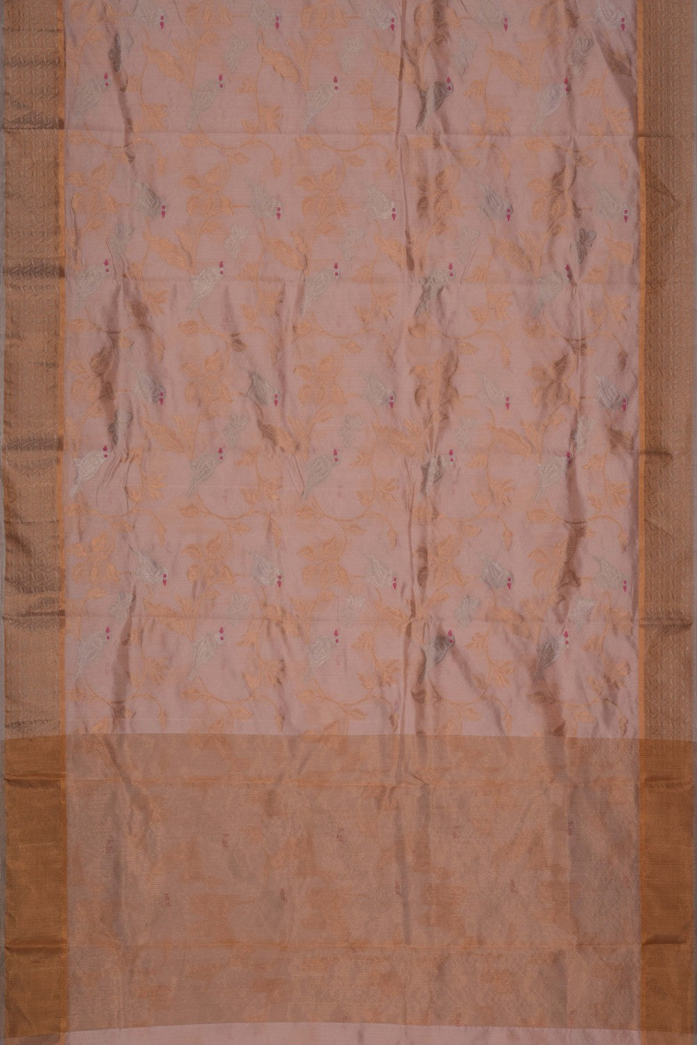 Image of Peach Floral Vines Chanderi Saree